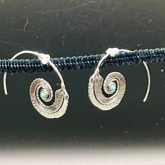 Medium Silver Feather Spiral Earrings in Red or Turquoise Blue #686 - Picture 9 of 11